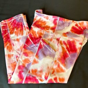 ID Ideology Tie Dye Pink Orange Purple Pocket Capri Leggings Medium NWOT
